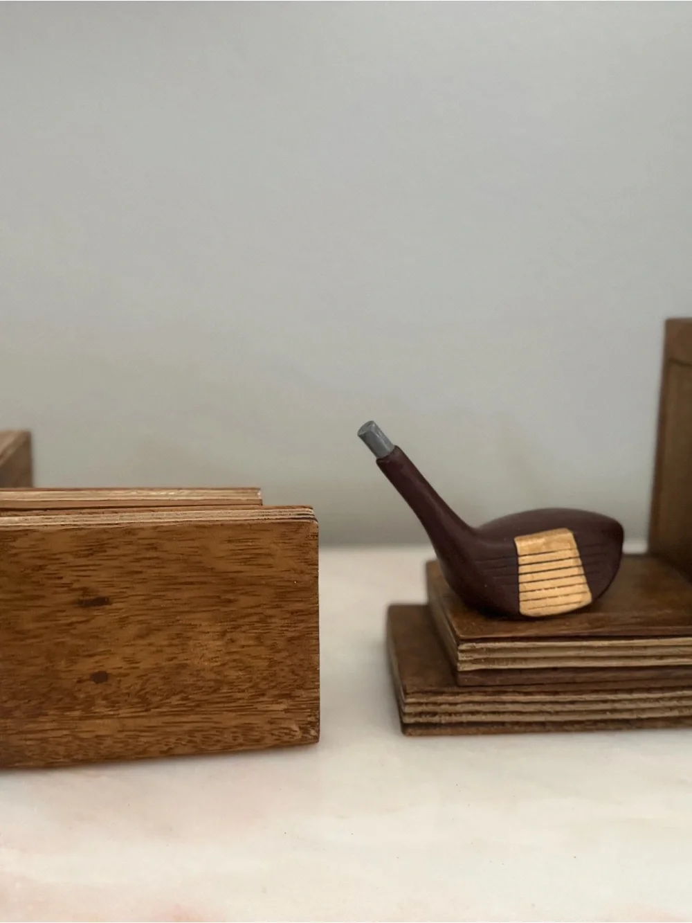 Handcrafted Brown Wooden Bookends – Rustic Home Office Accent